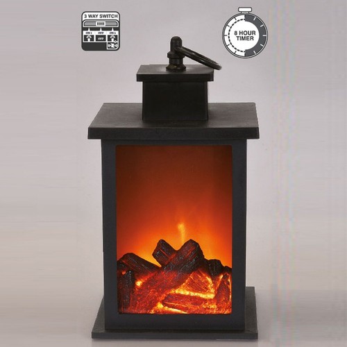 LED Fireplace Lantern Flamless Log Fire Vintage Lamp Christmas Home Decor Set 2 - Picture 4 of 4