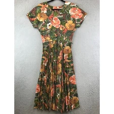 Melissa Vintage Colorful Tropical Floral Print Fit & Flare Shirt Dress Size 12