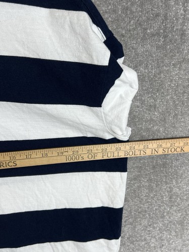 Old Navy Short Sleeve Vintage Crew Neck Top Women Size Large Blue Striped Cotton - Picture 6 of 7