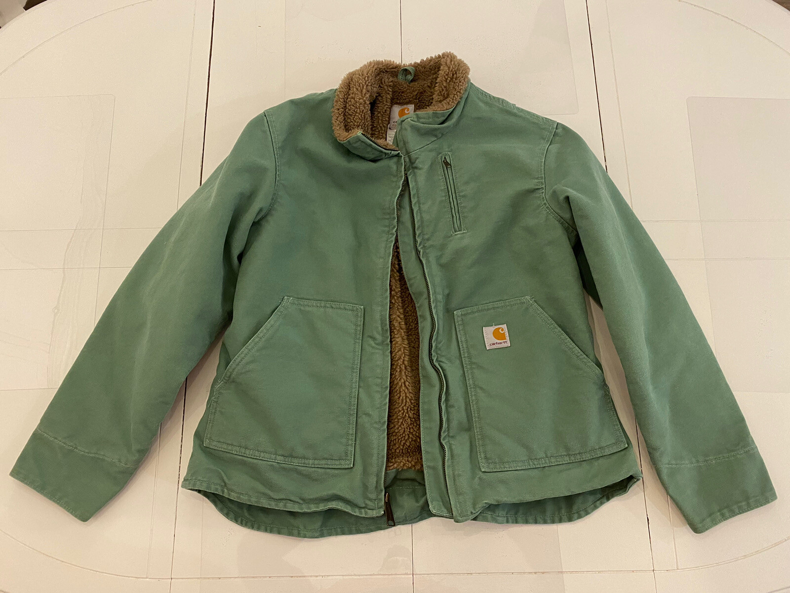 vintage Carhartt Sherpa Lined Light Green Canvas Jackâ¦ - Gem
