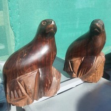 Lot Of 2 Hand Carved Ironwood 8" Seal Sea Lion Dark Brown Wood Figurine Nautical