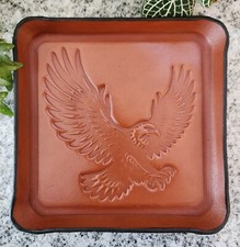 leather valet tray, embossed eagle 8 oz brown leather catchall tray, organizer.