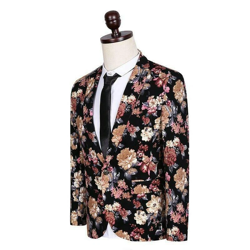 2 PIEZAS Traje Para Hombre Estampado Floral Blazer Calce Ajustado Chaqueta Pantalones Formal Abrigo Boda Foto 3 de 4