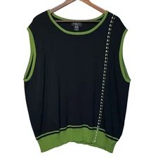 Finity Women Knit Sleeveless Top Size 3X Green Black Rayon
