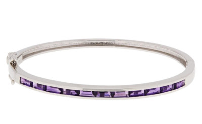 Colleen Lopez Sterling Silver Real Amethyst Baguette Bangle Bracelet, 7.5in
