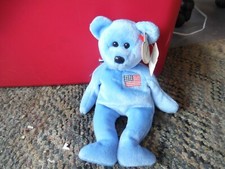 Ty America blue    bear   plush beanie baby babies 2001 with tags -photo-errors 