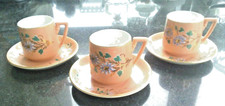 3 filiżanki do espresso filiżanki mokka/moccata, łososiowy róż, art déco, ręcznie malowane, złota krawędź