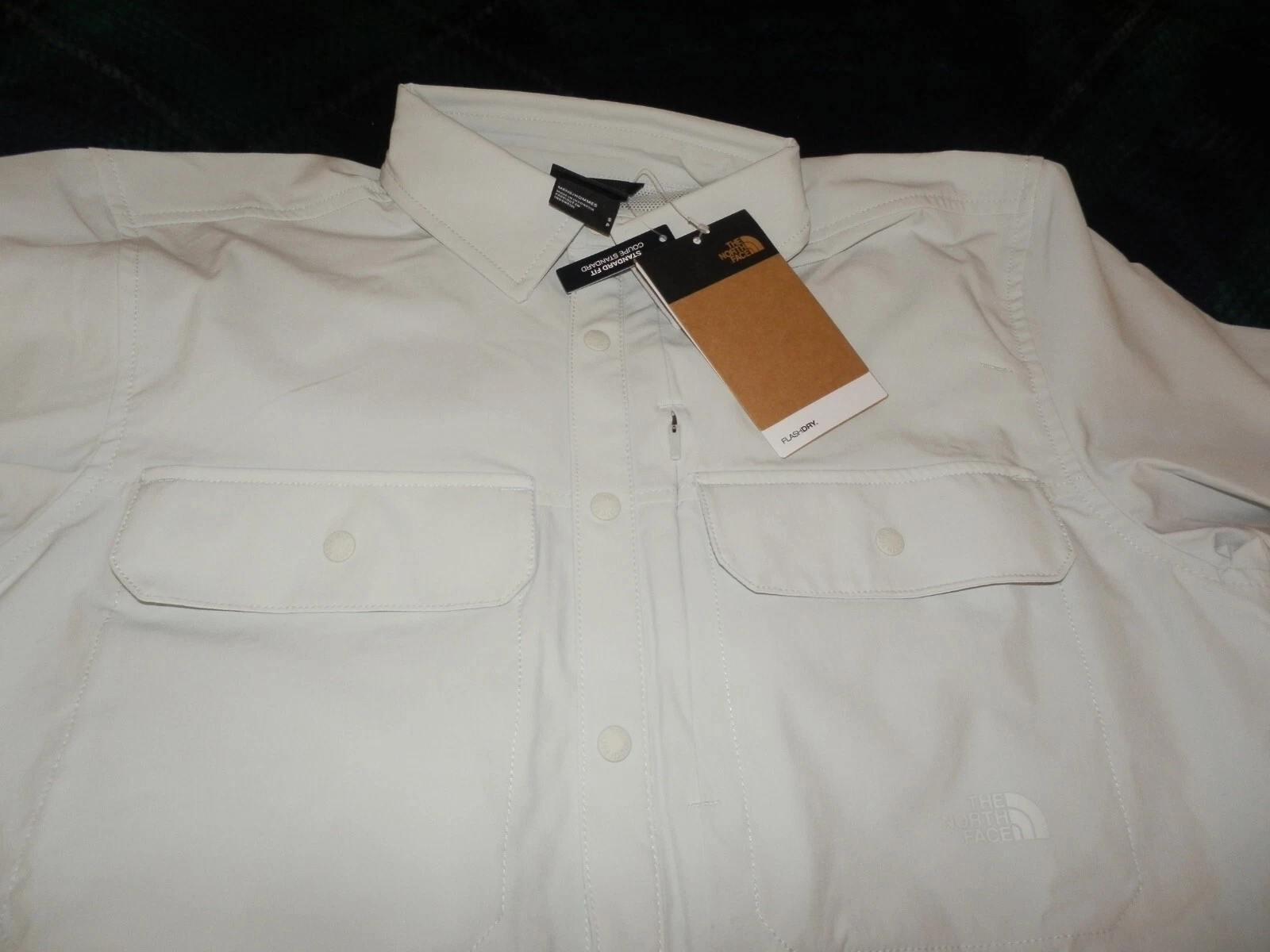 NEW Mens S THE NORTH FACE Light Gray SUN SHIRT Button Front FLASH DRY $79 Retail