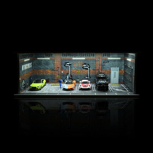 1/64 Diorama Diecast Garage Model LED Lighting Parking Lot Model Display Case US - Picture 84 of 118