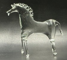 Vintage Stallion Pony Horse Clear Blown Glass Art Standing Figurine 3 Long