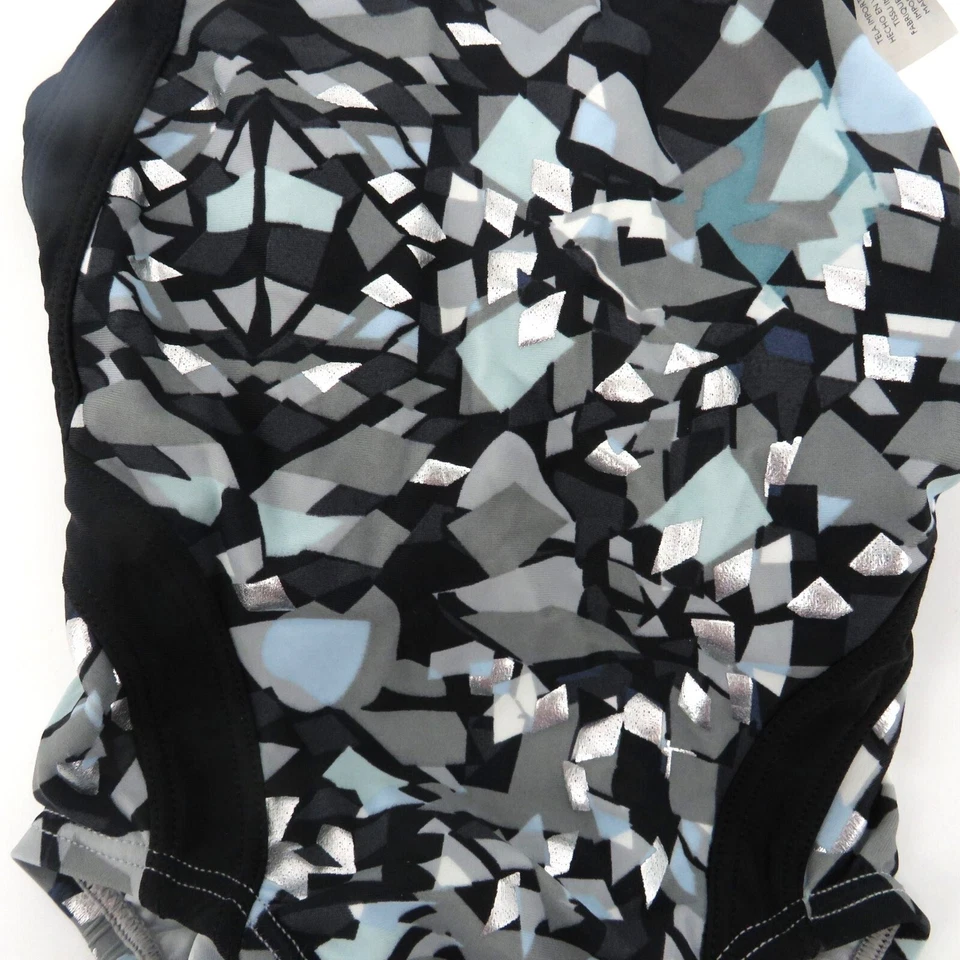 耐克破碎玻璃黑色银色女孩 1 件泳装 5 (20) 码全新带标签 71 美元 — 第 2/4 张图片