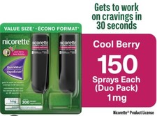 Nicorette Quickmist Value Pack, 2x 150 sprays 1mg Cool Berry FREE SHIP EXP 2026