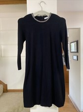 Zara Knit Mini Little Black Dress Rhinestones Neckline 3/4 Sleeves Size Small