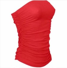 New Women Ladies Boob Tube Ruched Tops Summer Blouse Strapless Bandeau Tank 8-24