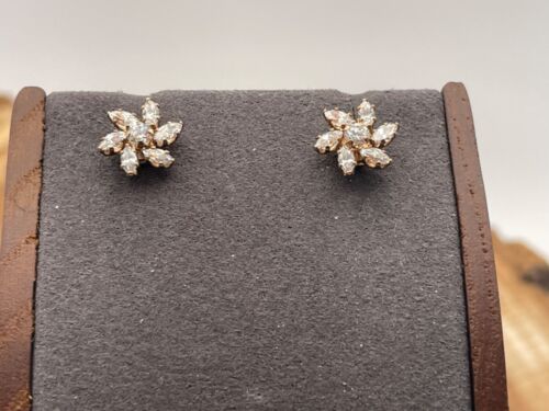 Vintage 10K Solid Yellow Gold 10mm Flower Cluster CZ Stud Earring--437.25