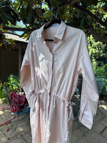 Jil sander cotton poplin long sleeve midi pink dress with tie bow at waist S - Picture 3 of 14