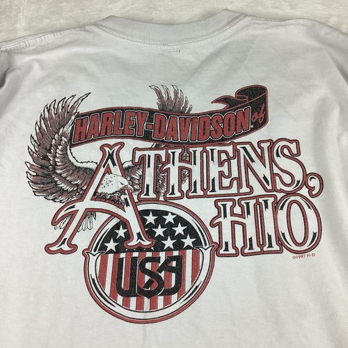 Vintage Harley Davidson T-shirt Men’s Large ? White L/S Athens Ohio USA 90s 1997 - Picture 12 of 15