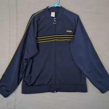 Adidas Jacket Mens Medium Shad Track Full Zip Navy Tracksuit Training Striped