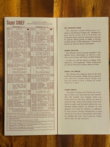 Welcome Aboard the Super Chief Santa Fe Railroad Passenger Train Schedule 1968 - Picture 3 of 4