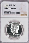 1966 SMS Kennedy Half Dollar NGC MS 67 CAMEO SP 67 CAM Frosty Silver Coin 50C