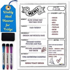 Magnetic Weekly Meal Planner for Fridge   16  x 12  Dry Erase Menu Board with...