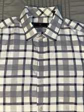 Hart Schaffner Marx Men's Large Gray/White Button-down 100% Cotton