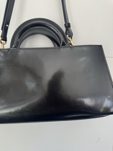 Claudia Firenze Black Leather & Gold Double Handle Patent Leather Shoulder Bag - Picture 6 of 16