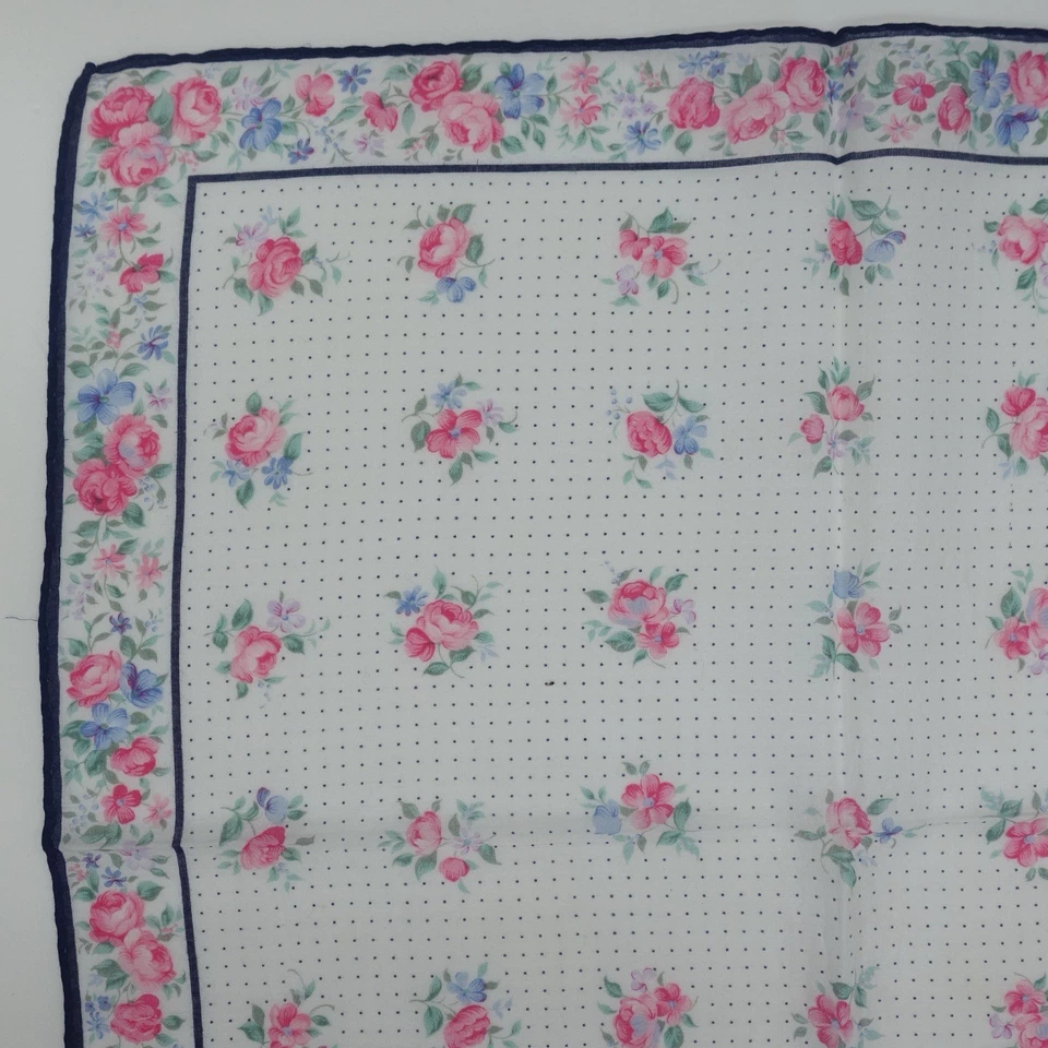 HK42- YSL Yves Saint Laurent Blanco Flor Rosa Pañuelo Algodón Bufanda 16"x16" Foto 2 de 4