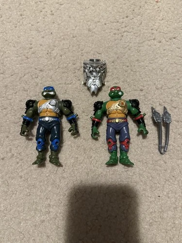 Vintage TMNT Ninja Turtles Metal Mutants Leonardo and Raphael Action Figures Lot