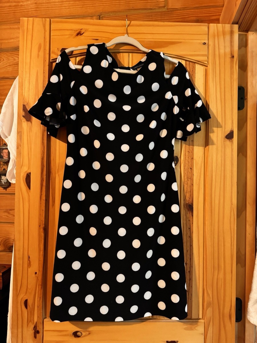 Tommy Hilfiger Black White Polka Dot Cold Shoulder Ruffle A-Line Dress Size 6 Tommy Hilfiger Black White Polka Dot Cold Shoulder Ruffle A-Line Dress Size 6