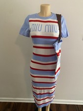 Women’s Blue Red White Striped Midi Dress Short Sleeve Bodycon Knit Casual