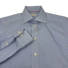 Eton Mens 15-38 Contemporary Blue Striped Long Sleeve Cotton Button Up Shirt