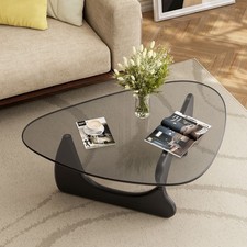 Classic Coffee Table Triangle Glass Top Premium Solid Hardwood Base Living Room