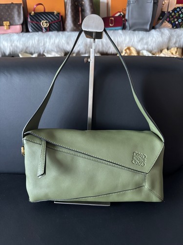 Loewe Puzzle Hobo Green Leather Top Handle Shoulder Tote Bag Handbag Purse