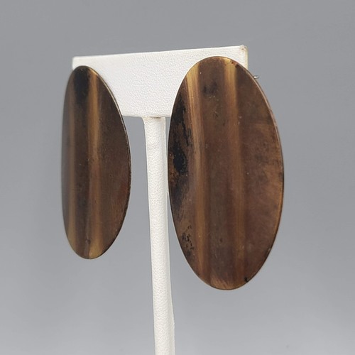 Vintage Pierced Earrings Large Statement Copper Metal Oval Drop 1.75" - Picture 6 of 10