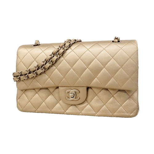 Auth [6ic3280] CHANEL Shoulder Bag Matrasse W flap WChain Lambskin Champagne...