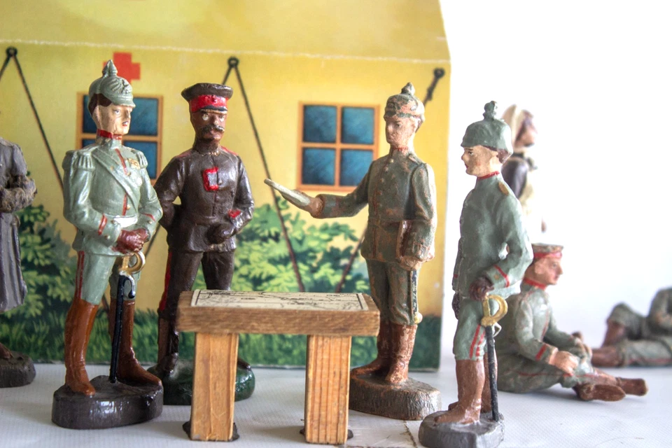 Elastolina alemã rara 1912-1918 Primeira Guerra Mundial 10cm equipe alemã HQ/layout hospitalar de campo - Imagem 3 de 4