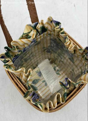 Longaberger Brown Wood Hand Woven Wall Hanging And Small Storage Basket Lot Of 2 - Picture 7 of 8
