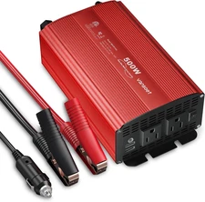 500W Pure Sine Wave Power Inverter, DC 12V to 110V AC Car Plug Inverter Adapter 