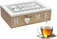 Scatola Da Tè in Legno Naturale Con 6 Scomparti Cofanetto Rettangolare Con Fines