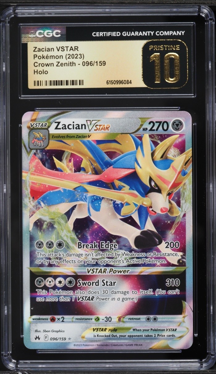 CGC 10 Pristine ENGLISH ZACIAN VSTAR 096/159 Holo Crown Zenith Pokemon Card