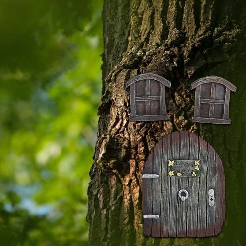Puerta de hadas jardín decoración de árbol Fairy Door tronco de árbol decoración puerta de elfo decoración de árbol elfo - Imagen 2 de 9