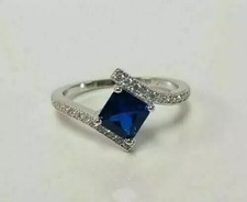 Princess Cut Simulated Blue Sapphire Women's Wedding Ring 14K White Gold Plated