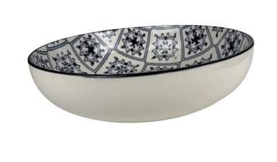 Orly Maison New York 10.5  Oven Serving Bowl Morrocan Pattern Navy Blue & White