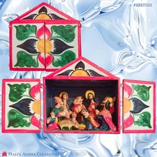 ❄️🎄VINTAGE 80s Peruvian Folk Art Handmade/-Painted Retablo Nativity Shadow Box