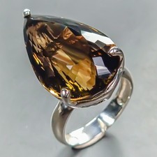 Gemstone ring 35ct Natural Smoky Quartz Ring 925 Sterling Silver Size 8 /R446726