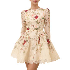 Zimmermann Hypnotic Lace Trim Linen Silk Blend Mini Dress size AU 3 (US 8-10)