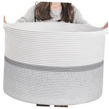 XXL Extra Large Cotton Rope Woven Basket, Throw Blanket Storage Basket Gray