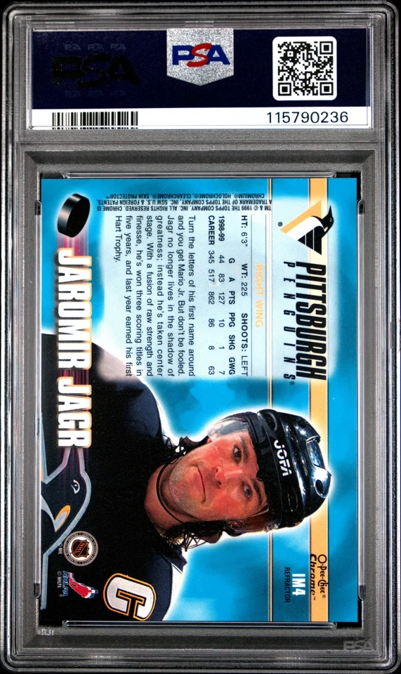 1999 O-Pee-Chee Chrome Ice Masters Jaromir Jagr Refractor PSA 10 POP 1 - Image 2 of 2