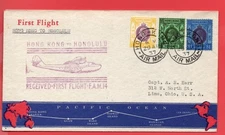 Hong Kong $1 + 50c + 30c on FAM 14 First Flight cover Via HAWAII to USA 1937